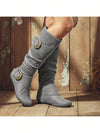 lunryet Women's Closed Round Toe Buckle Side Zip Buckle Slouch Flat Heel Mid-Calf Boot SHELLY