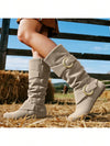 lunryet Women's Closed Round Toe Buckle Side Zip Buckle Slouch Flat Heel Mid-Calf Boot SHELLY