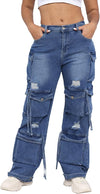 ThusFar Women's High Waist Baggy Jeans Flap Pocket Cargo Pants Loose Denim Pants Streetwear